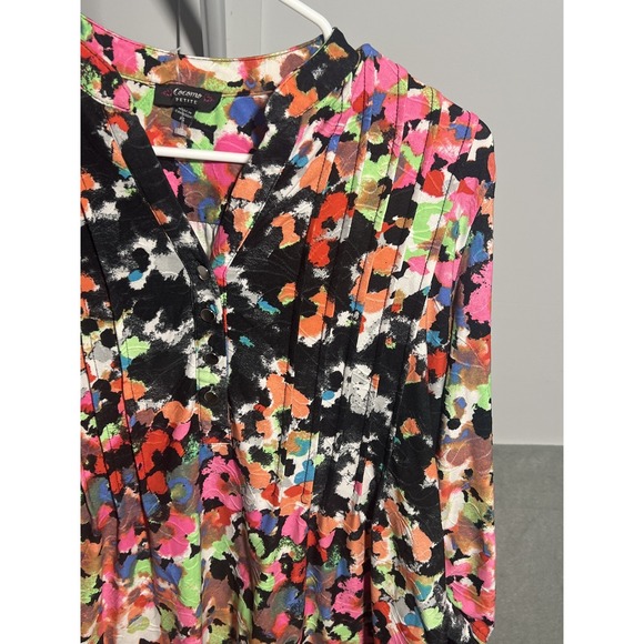 Cocomo Petite PS Blouse Womens Multi-Color Abstract Print Roll-Tab Sleeve - Picture 3 of 7